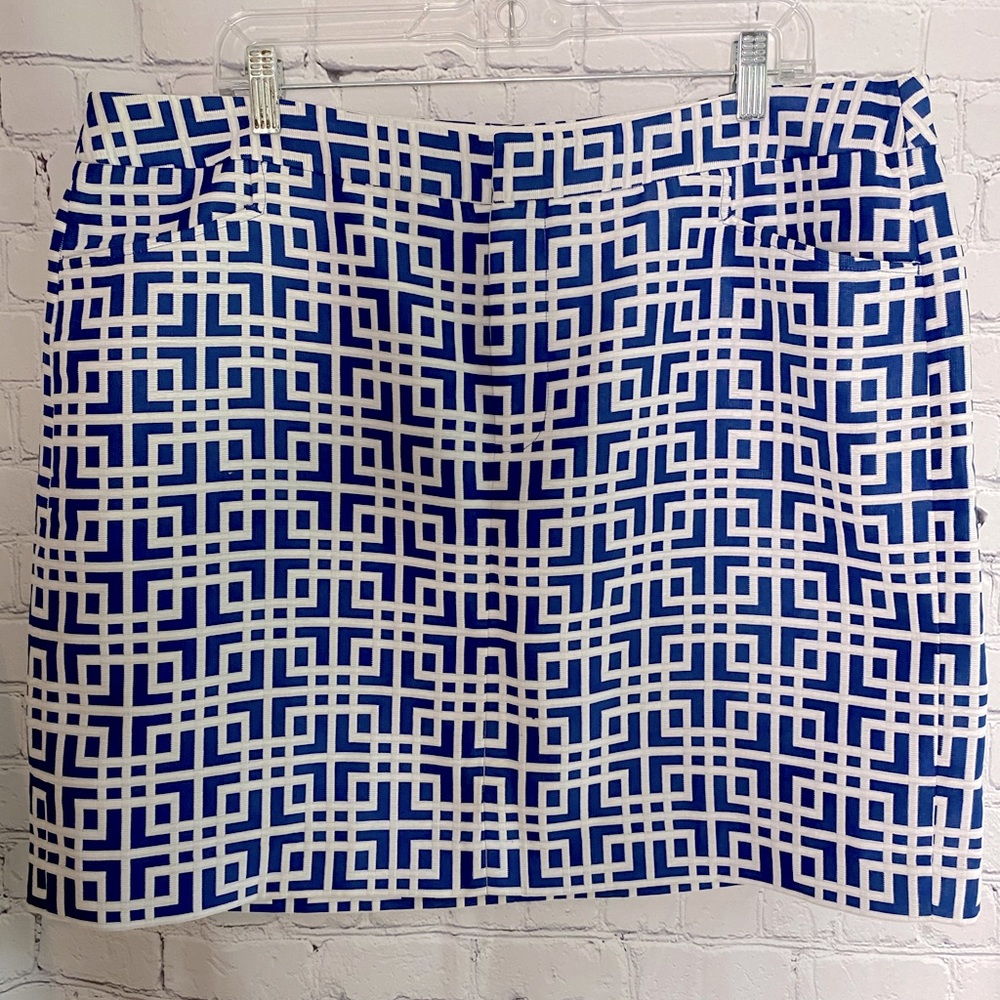 LOFT Mini Pencil Skirt Blue White Patterned Sz 16